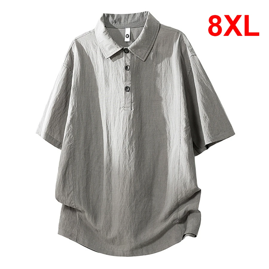 

Summer Linen Shirt Men 8XL Plus Size Short Sleeve Shirts Male Fashion Casual Solid Color Shirt Big Size 8XL