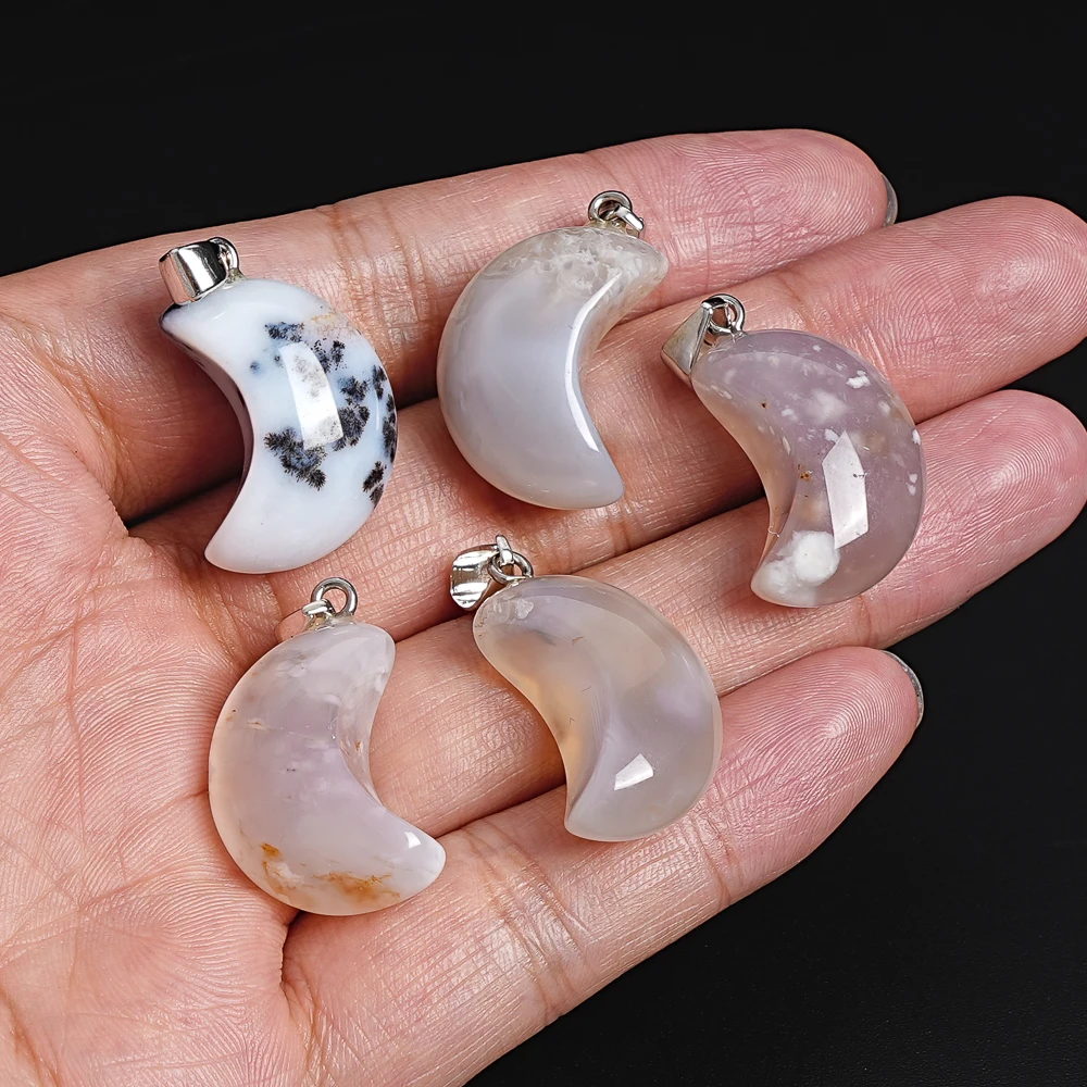 

1 шт., ожерелье с подвеской из агата в форме луны, 24x12x11 мм, ювелирные изделия из натурального камня, шикарный подарок в стиле бохо с драгоценными камнями для женщин, целебный кристалл