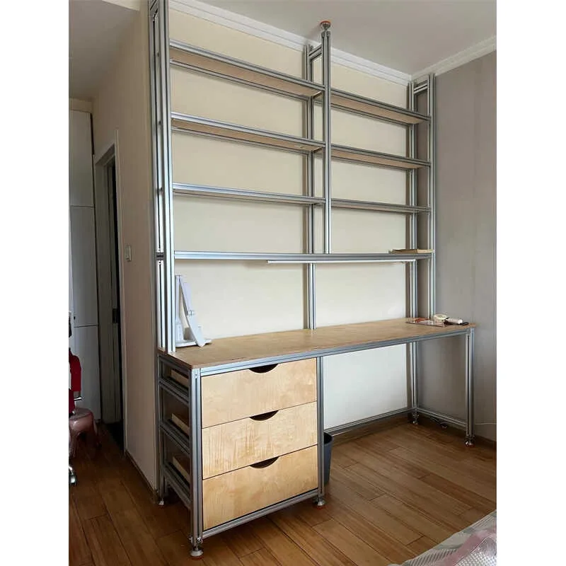 

Aluminum Profile Desk with Drawer Storage Cabinet for Home Office Computer Desk Integrated Bookcase Minimalist Workstation
