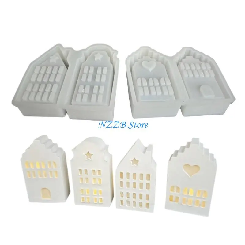 

T21F Silicone 4 House Tealight Holder Mold Decoration Lighting Mould
