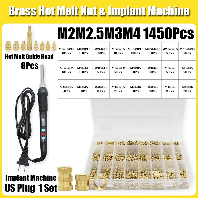 Messing-Wärmeeinsatzmutter 60W Lötkolben-Set mit Einstellbarer Temperatur LCD-Lötwerkzeug Kupfermuttereinsätze für 3D-Drucker-Zubehör – Detail 15