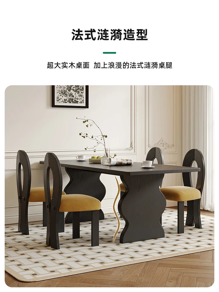 Hengwo American style dining table, small family dining table, household white wax wood solid wood dining table, rectangular bla