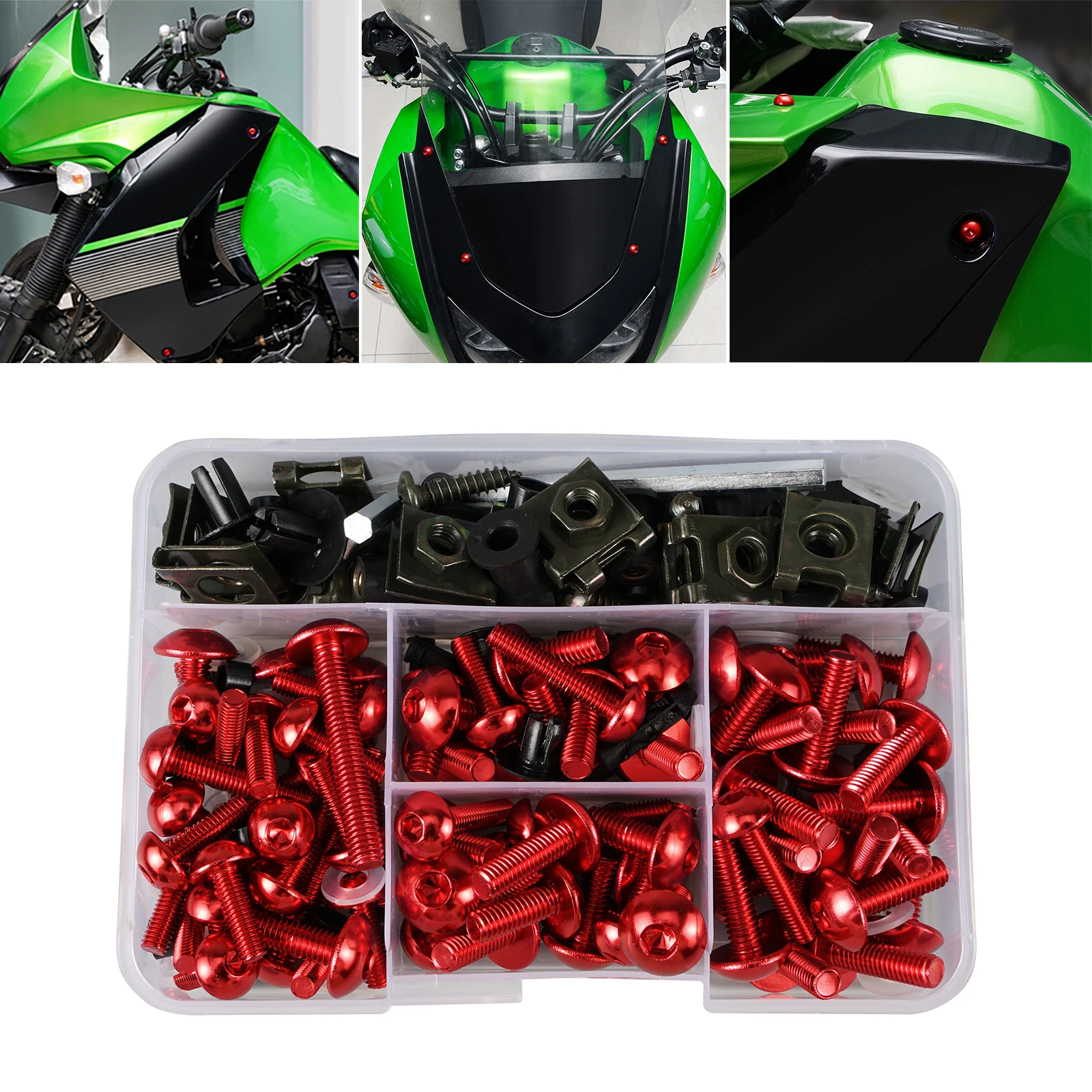 190PCS Motorcycle Kuip Bouten Kit Schroeven Moeren Voor Kawasaki Z1000 Z750 Z800 Z650 Ninja 250R 300 500 650 ZX10R ZX14R 6R 7R 9R
