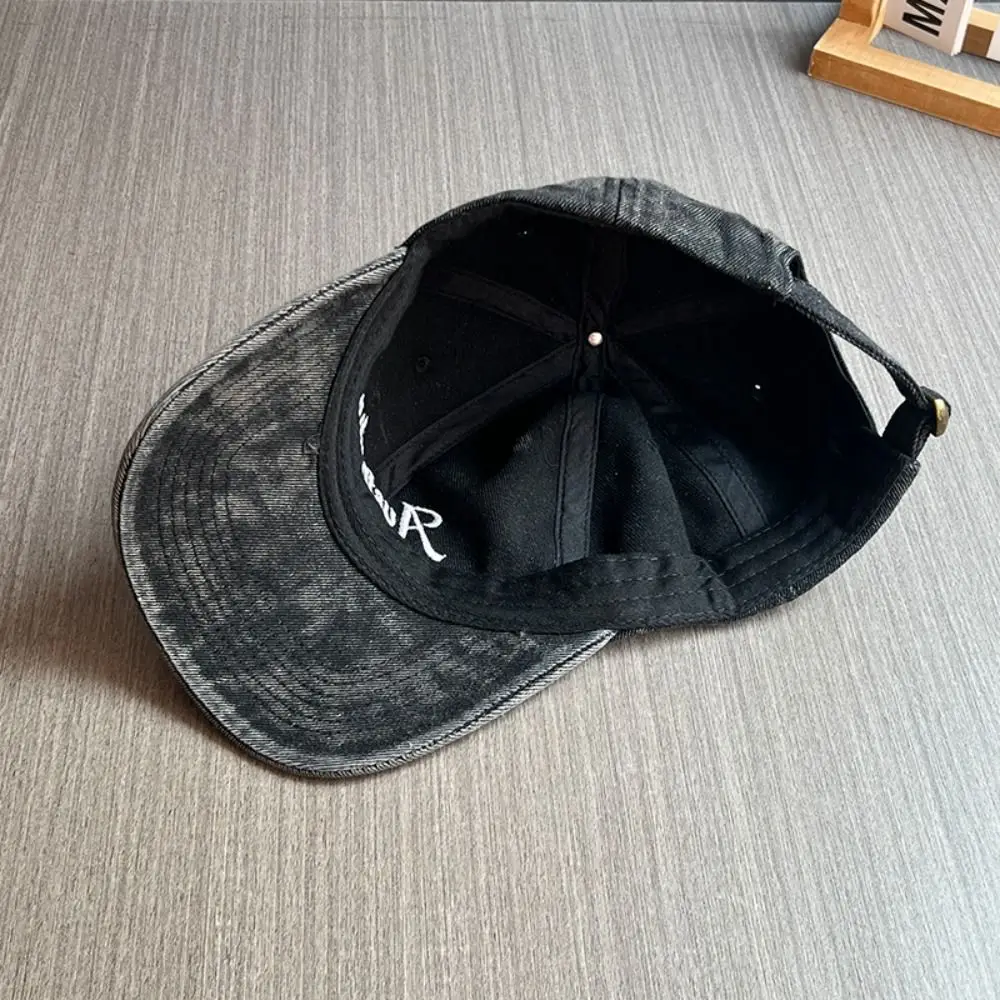 

Korean Style Denim Baseball Cap Wide Brim Cotton Letter Embroidery Peaked Cap Sunscreen Adjustable Casual Duckbill Hat