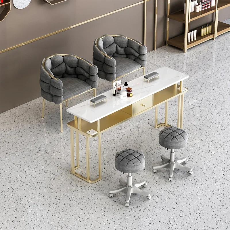 

Manicure table and chair set marble surface single, double, three person manicure table complete set light luxury with socket