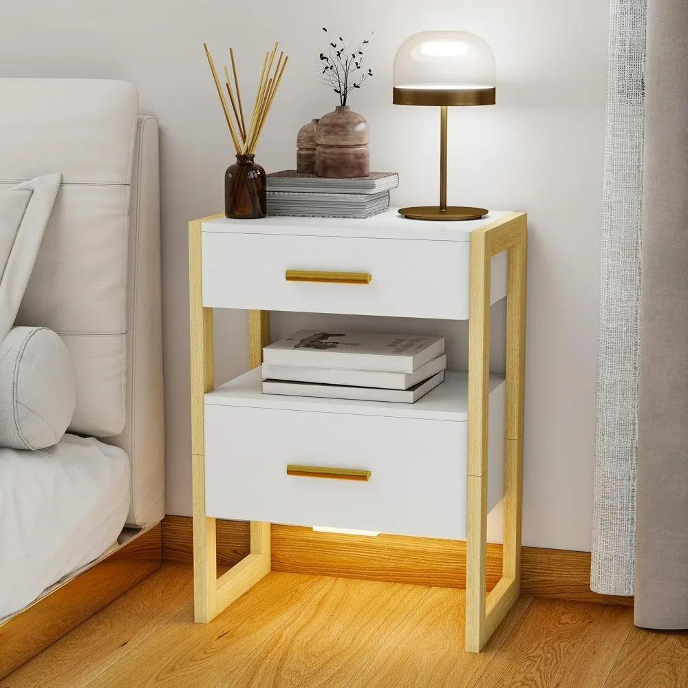 

Тумбочка из цельного дерева, прикроватная тумбочка с датчиком движения, ночник и ящик для хранения, прикроватная тумбочка, торцевой столик, приставной столик для дивана