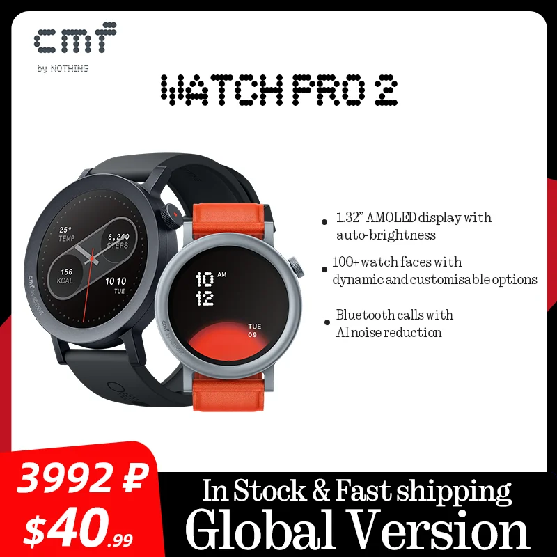 

Глобальная версия CMF от Nothing Watch Pro 2, 1,32 дюйма AMOLED Bluetooth 5,3 BT, звонки с шумоподавлением AI, GPS cmf watch pro 2