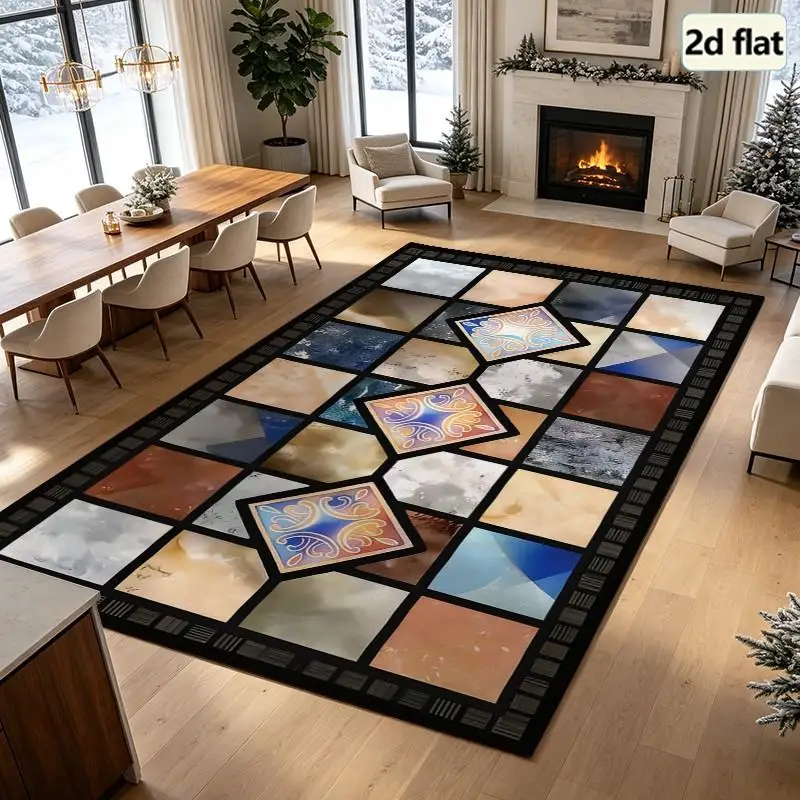 1PC Stained Glass Geometric Pattern Area Rug Multicolor Runner Rug Non Floral Bathroom Rugs Welcome Sign For Front Porch Washable Rug For Bedroom Boho Western Entryway Porch Hallway Bedroom
