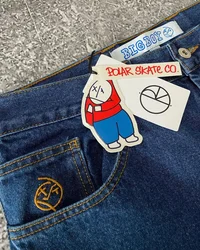 Hip Hop Streetwear Big Boy Jeans Y2K Embroidery Pattern Retro Blue Baggy Jeans Pants Men Women Fashion Pants Clothing