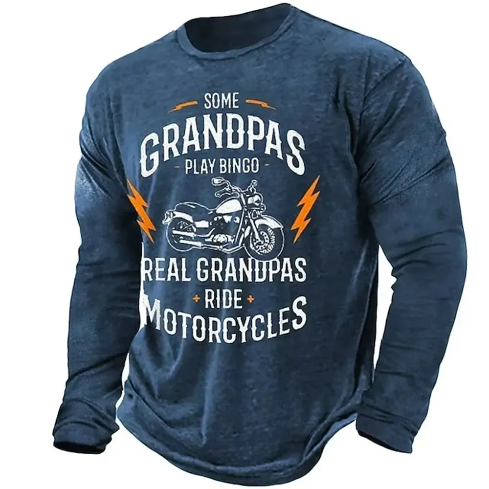 Camiseta Vintage para hombre, camisa de manga larga con patrón de motocicleta, ropa estampada en 3D, ropa de calle gráfica de gran tamaño