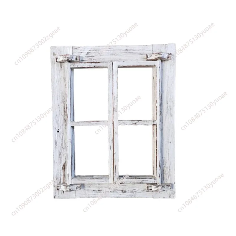 Retro window frame, white double door with mirror, 6 grid decorative wall art