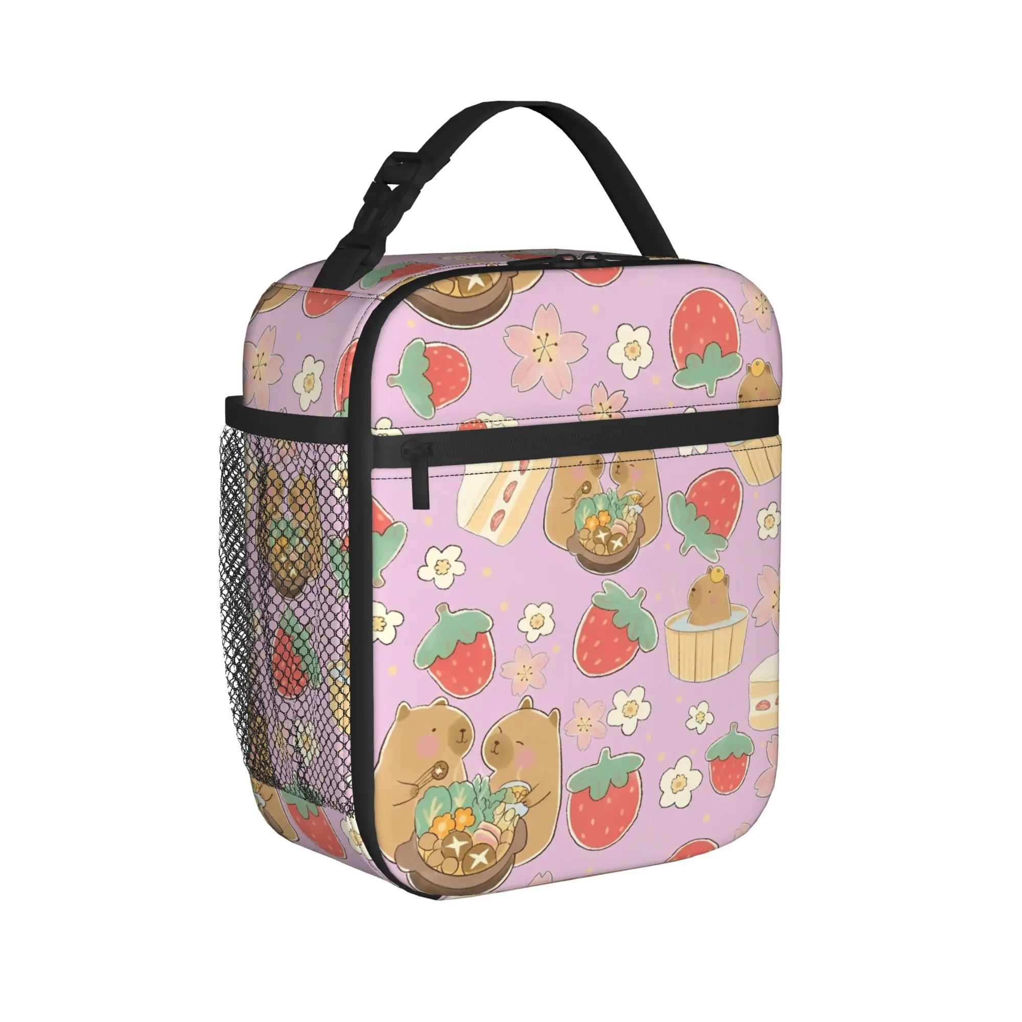 Cute Capybara Loves Strawberry Thermal Insulated Lunch Bags for Travel  Reusable Food Container Bags Cooler Thermal Lunch Boxes
