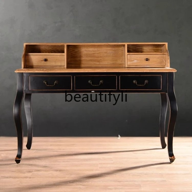 

American country solid wood old dresser simple desk retro dressing table writing desk