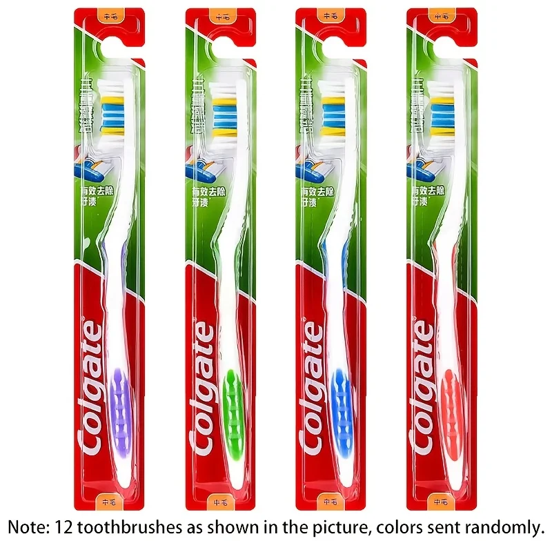Colgate 12Pcs Adult Triple Deep Clean Toothbrush Medium Hard Bristles Daily Surface Stain Cleansing Family Pack