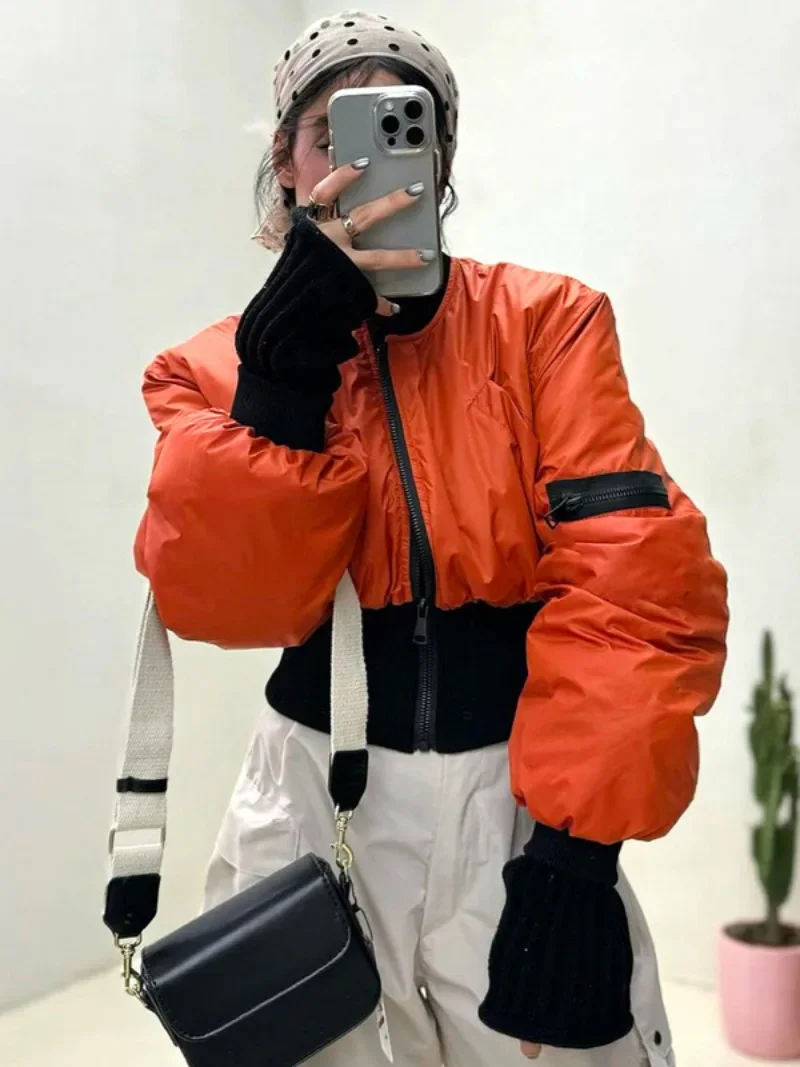 

Women's Parkas Cotton Padding Short Jackets Fashion Autumn Winter Zip-up Long Sleeve Quilted Coats High Waist Warm Outerwears