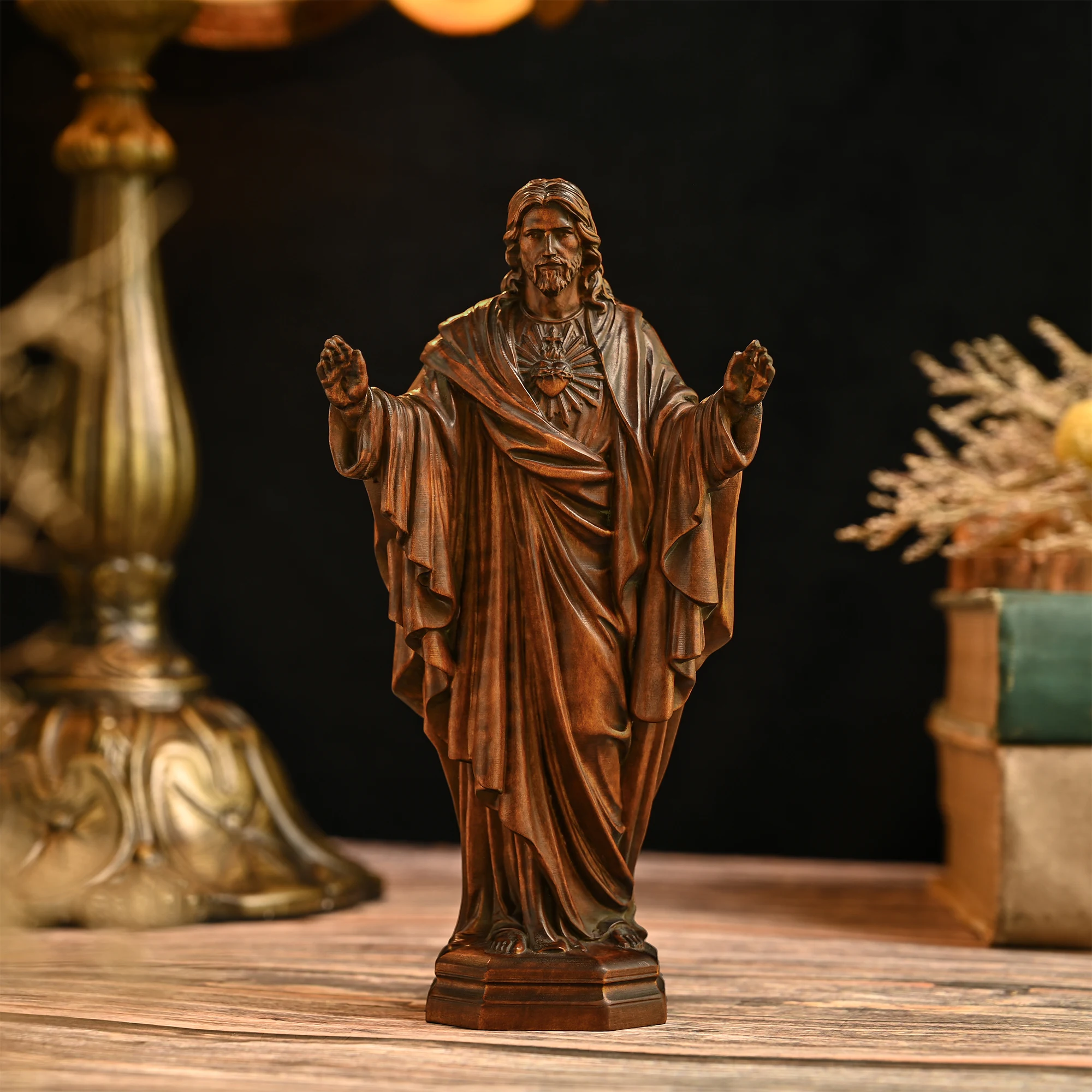 

Handicrafts Jesus Sacred Heart Statue Ornaments Office Ornaments Decorations Cross-Border Creative Handmade Solid Wood Carving