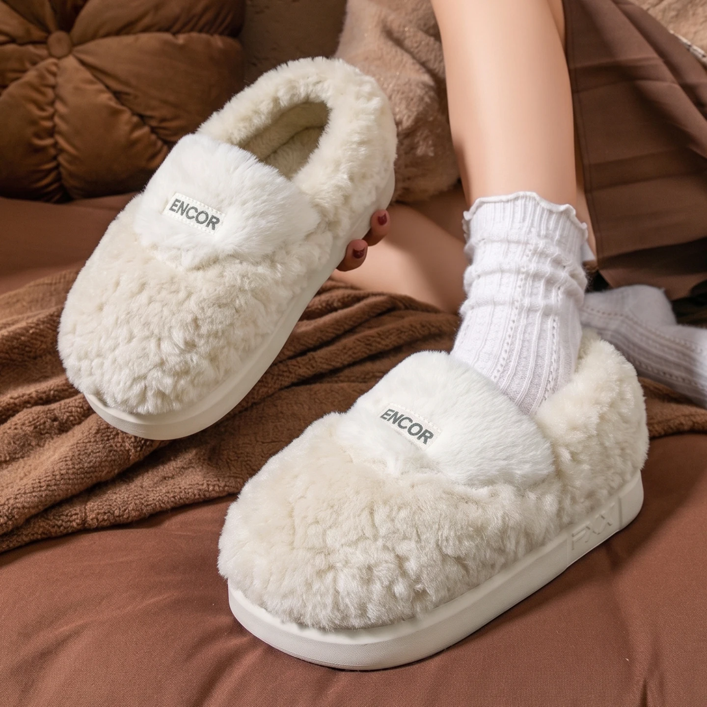 Winter Super Warme Hausschuhe für Damen und Herren, dicke Sohle, Plüsch, weich, bequem, für drinnen, Baumwolle, flauschig, Paar-Schuhe, Freizeit – Detail 17