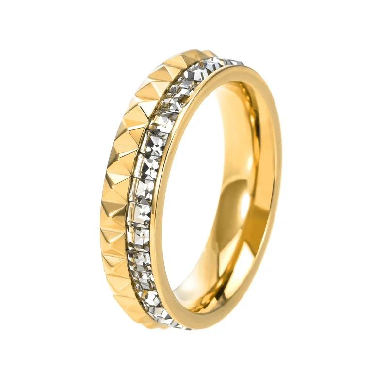 Damen Luxus Zahnradring Edelstahl 18K Vergoldeter Ewigkeitsring mit Zirkonia Modeschmuck Accessoires – Detail 2