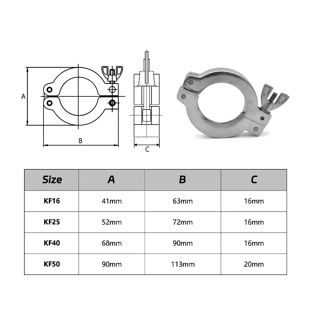 Vacuum Double Pin Tri-Jaw Quick Clamp - Aluminum Alloy KF16/KF25/KF40/KF50 Pipe Fitting with FPM O-ring With/Without Bracket