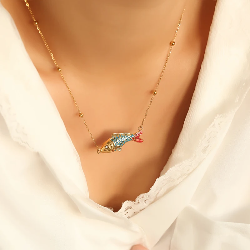 EILIECK 316L Edelstahl Mond Stern Krabbe Fisch Anhänger Halskette für Frauen Neue Trendige Wasserdichte Kreative Halskette Schmuck – Detail 6