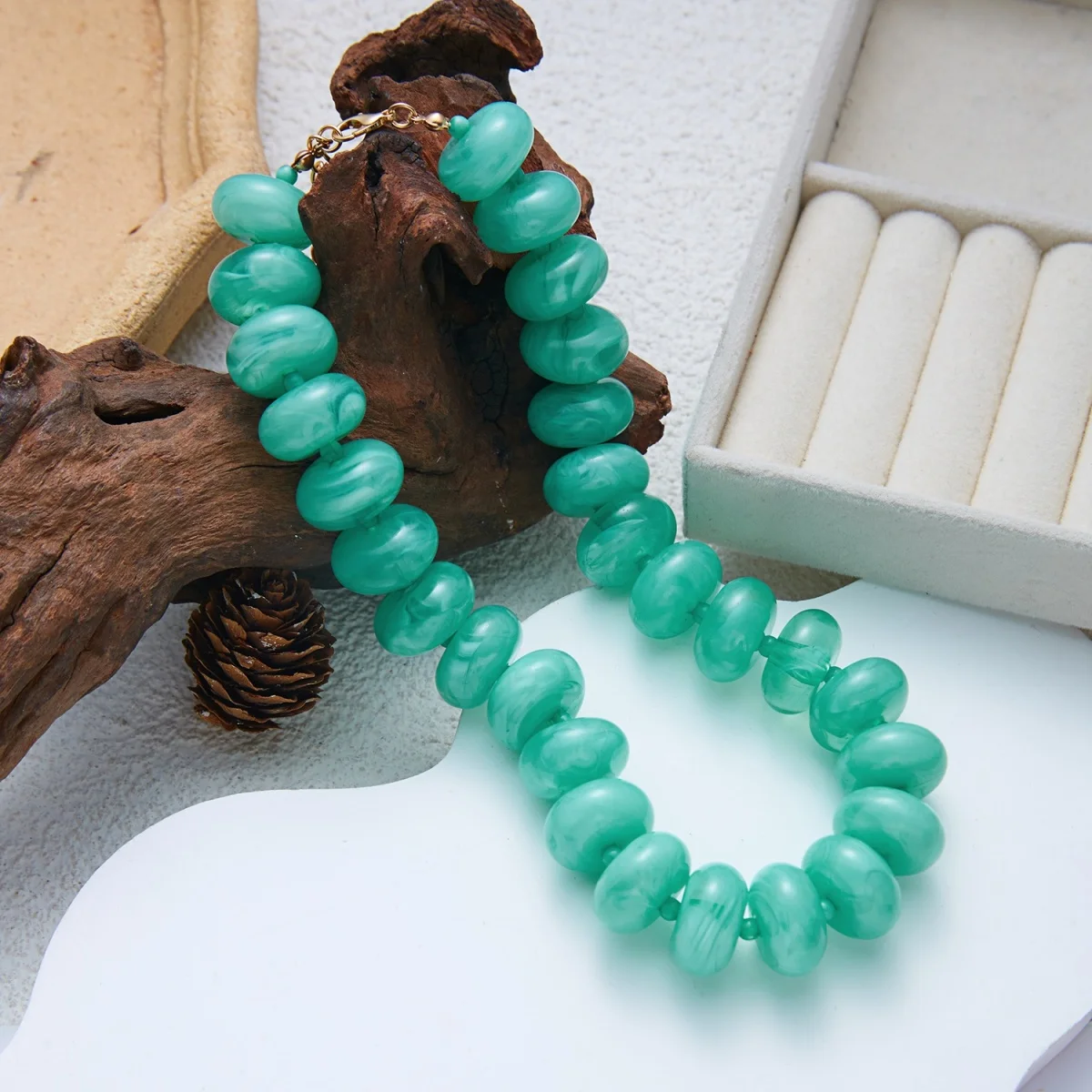 Dopamine Bunte flache, runde Acryl-Perlenkette für Damen und Herren, trendige, einfache geometrische Harzperlen, stapelbarer Choker-Schmuck – Detail 32