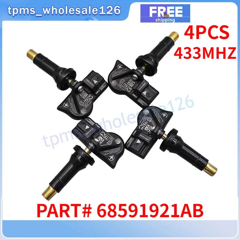 

68591921AB For 2024-2025 Dodge 3500 2023-2025 Jeep Grand Cherokee Tire Pressure Monitor System Sensor 4PCS TPMS 433MHZ