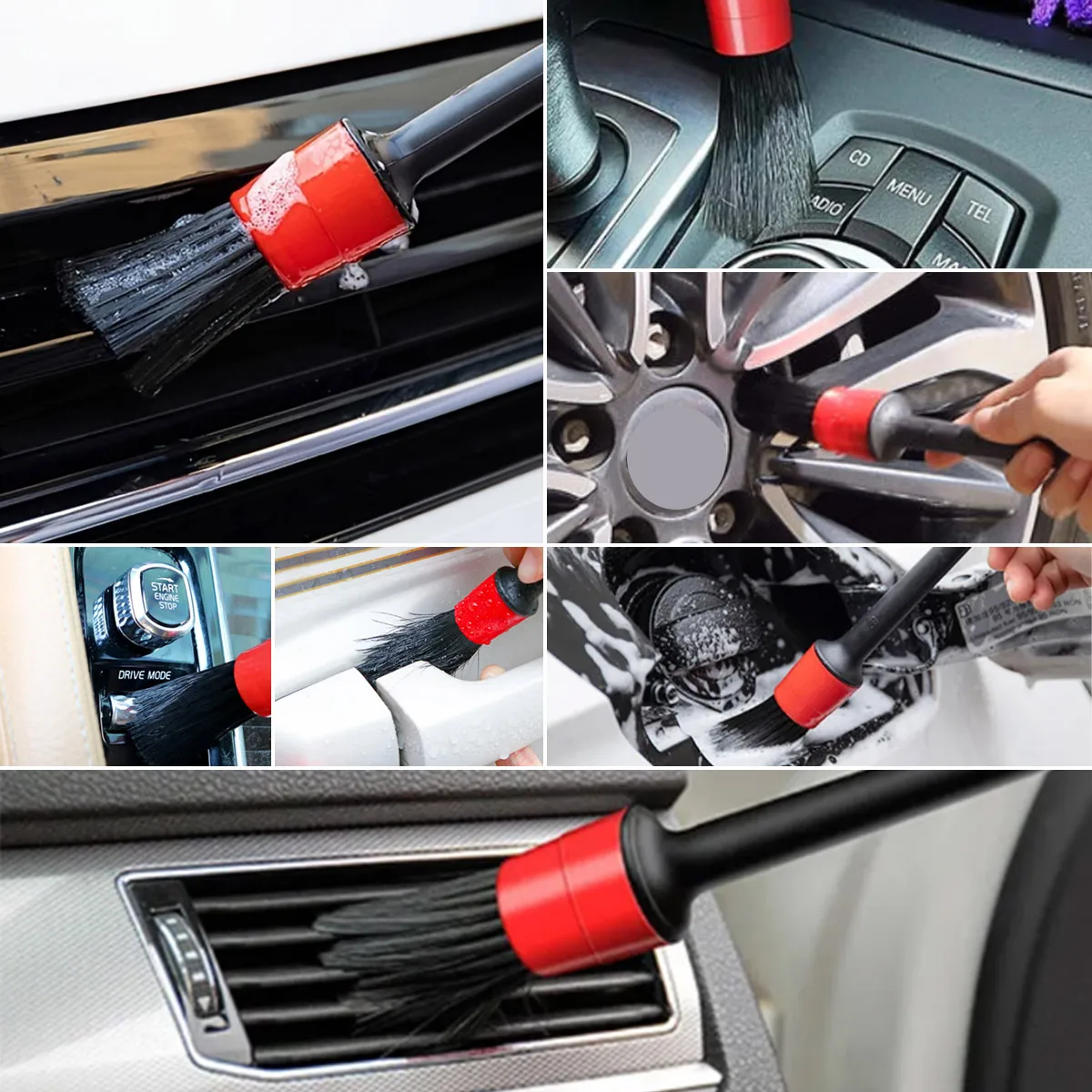 5 قطعة غطاء فرشاة تفاصيل السيارة طقم التنظيف الداخلي المستخدم لتنظيف عجلات لوحة القيادة الداخلية والخارجية للسيارة