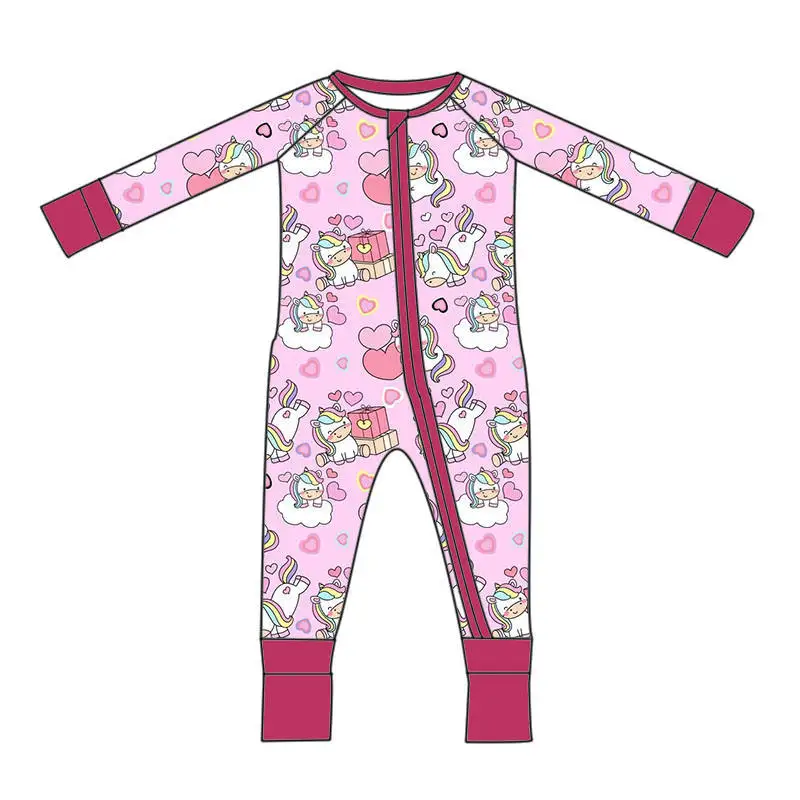 

Valentine's Day long-sleeved jumpsuit with zipper cartoon print made of milk silk fabric wholesale