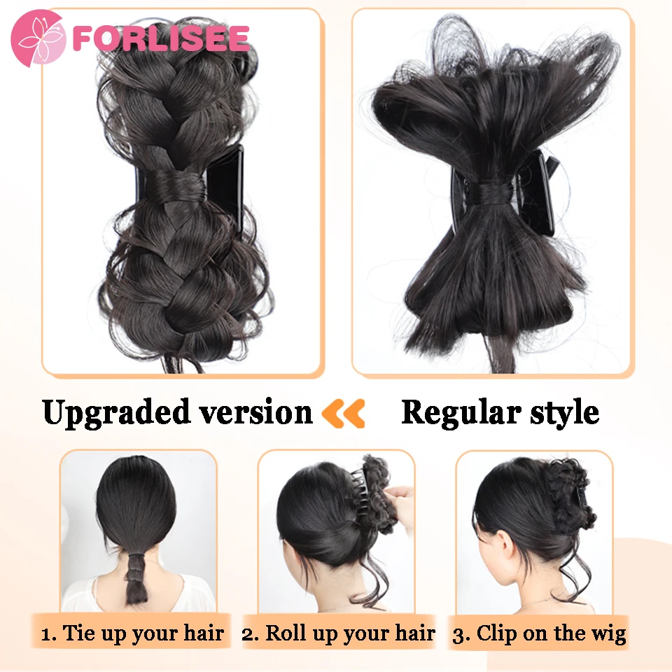 FORLISEE Synthetic Ball Head Wig Bow Dragon Whisker Clip Flower Bud Head Ancient Style Hair New Chinese Style Braid Hair Bag