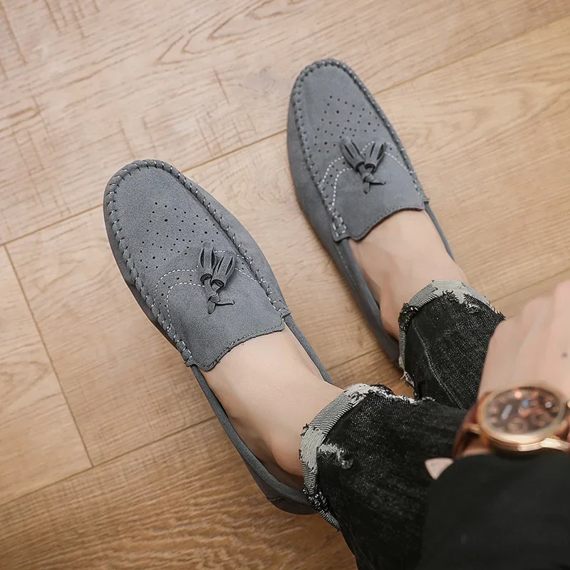 Fashion Suede Men Casual Shoes Luxury Brand Mens Loafers Breathable Comfort Slip-on Leather Driving Shoes Lazy Shoes Moccasins