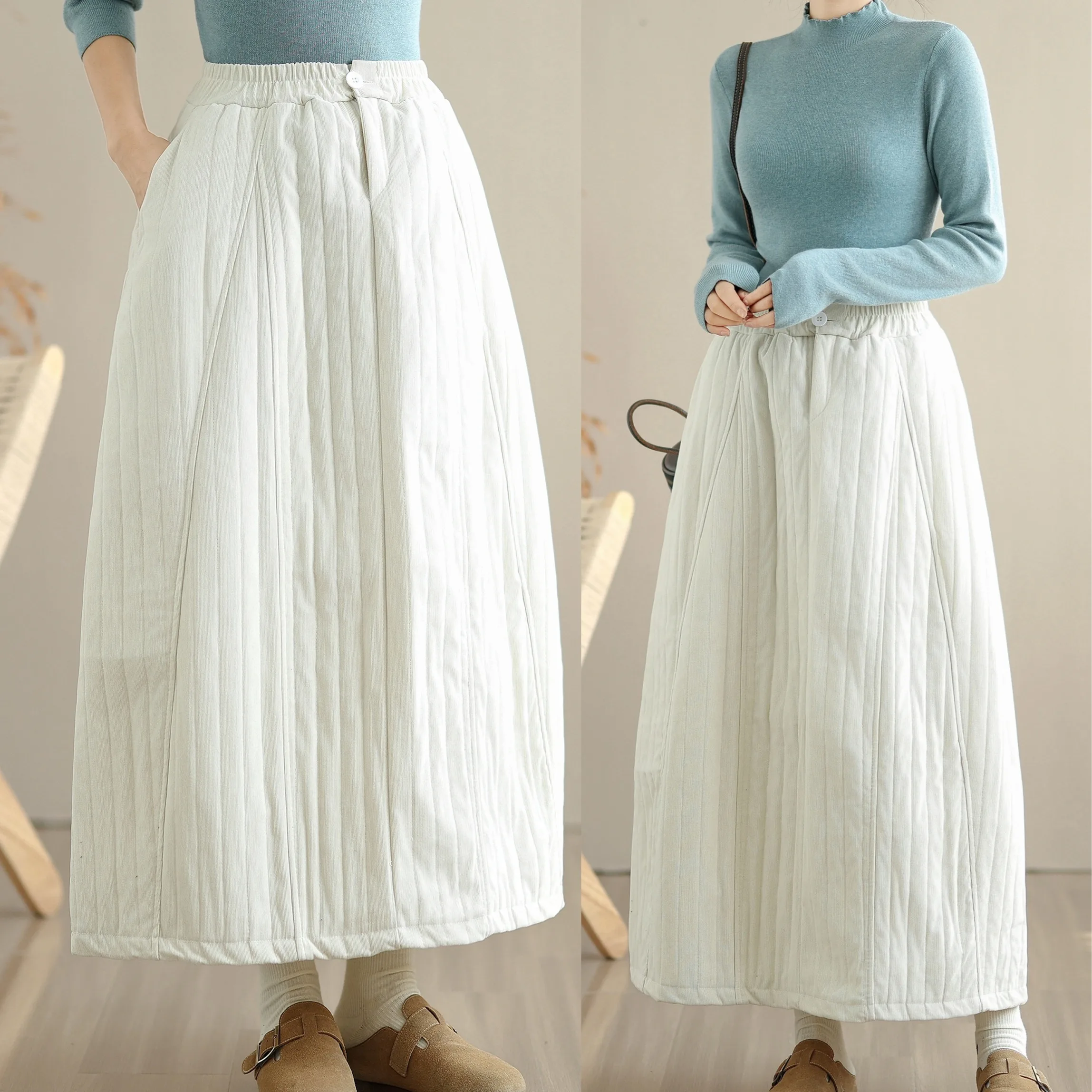 Lichtgewicht Winter Zacht Katoen Flanel f-lengte Rok Dames Corduroy Thi Lange A-lijn Rok Artistieke Sle Ciwalk