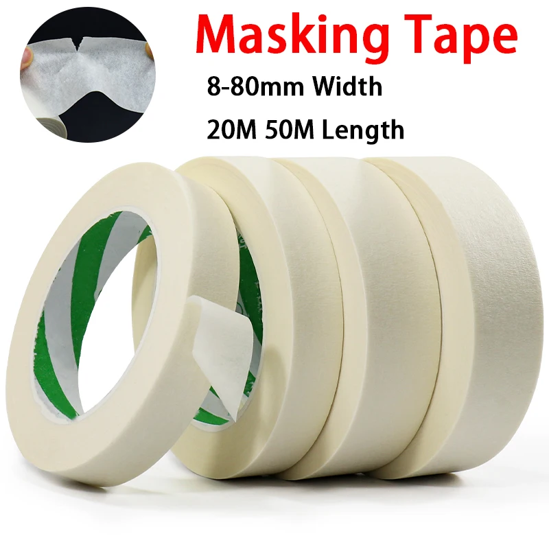 Masking Tape White 8-80mm Width 20M 50M Length Single Side Paper Adhesive Tape for Painting Drawing Craft Tape