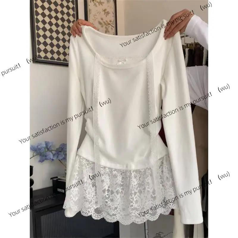 

Женская осенне-зимняя нижняя рубашка из двух частей с кружевным вырезом и нишей Design Sense, топ