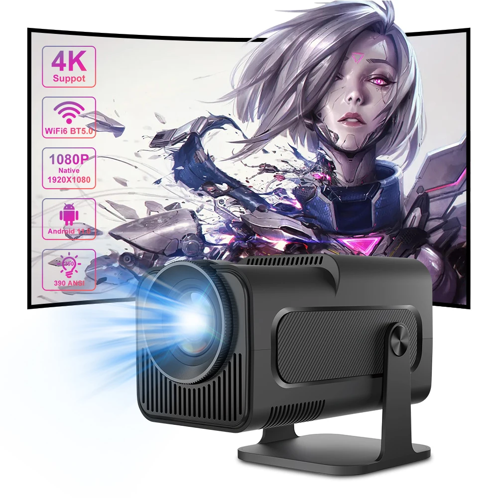 Salange HY320 Projector 4K Android 11 Native 1080P 390ANSI Dual Wifi6 BT5.0 1920*1080P Cinema Video Game Console Upgrated HY300