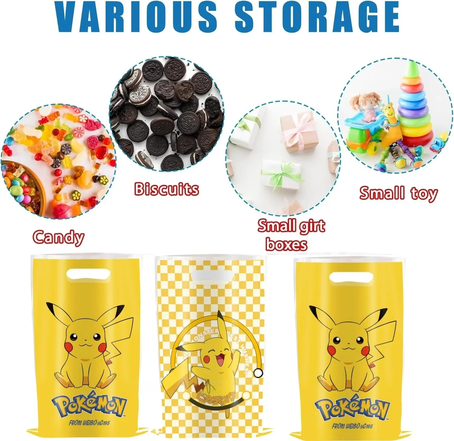 10-50 Stück Pokémon-Themen-Geburtstagsgeschenktüten aus Kunststoff mit Griffen, geeignet für Partygeschenke und Giveaways – Detail 2