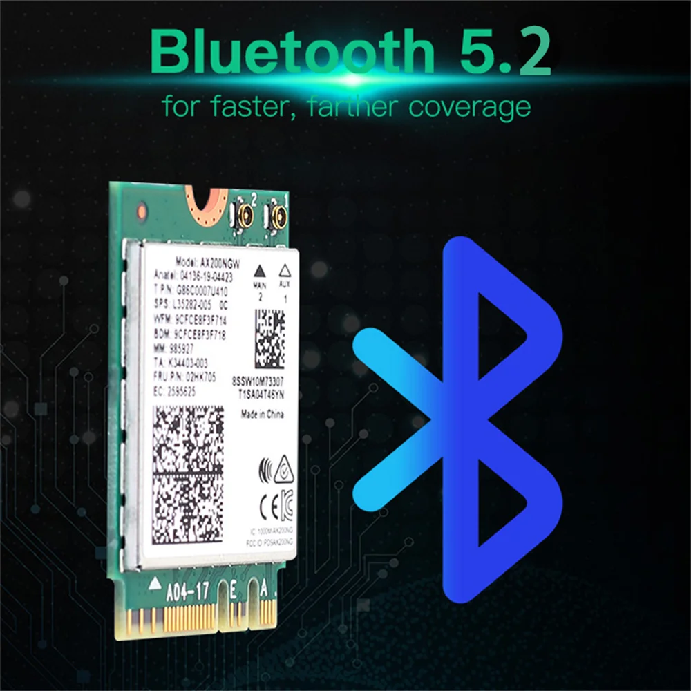 2400Mbps AX200 Desktop Kit Wi-Fi 6 Wireless Card Bluetooth 5.2 AX200NGW Dual Band NGFF M.2 802.11ax Adapter Windows 10 11