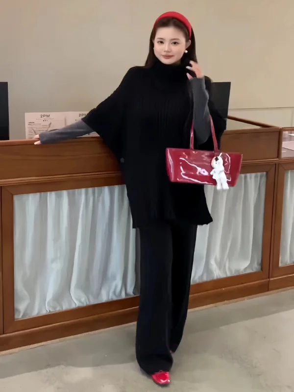 

Loose High Collar Knitted Sweater Women's Korean Sle Casual Comfortable Top Large Size Autumn New Faion Premium Feeling