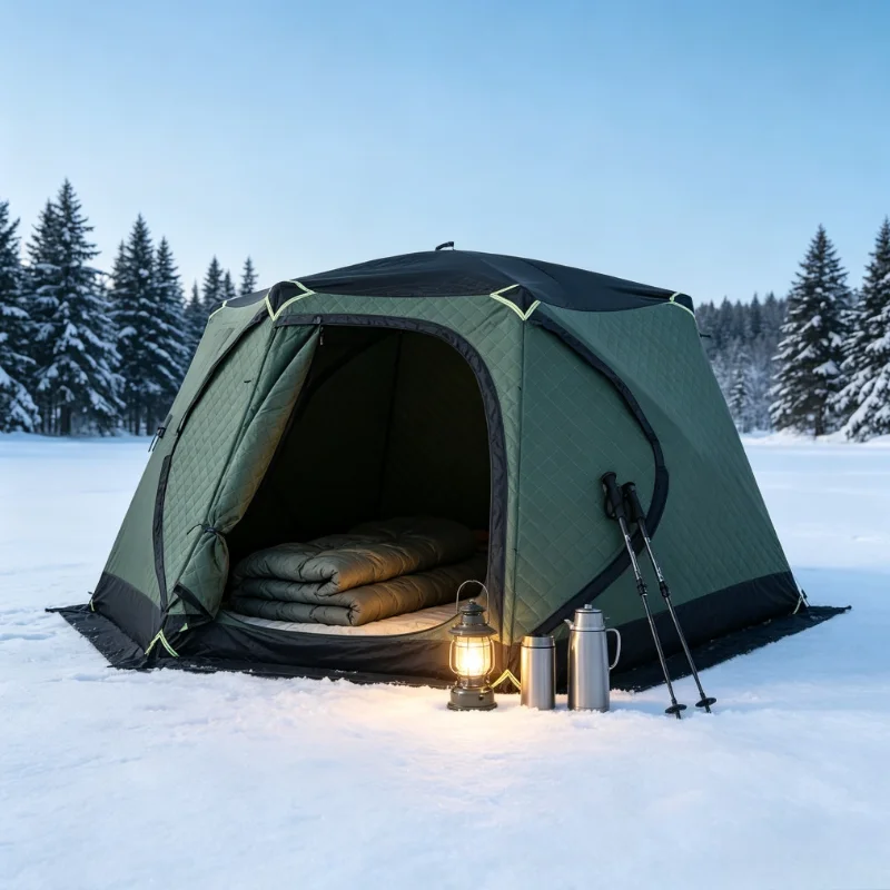 Pop Up Ice Fishing Tent, Thickened Thermal Winter Shelter, Waterproof Windproof Large Hub Tent for Snow Camping