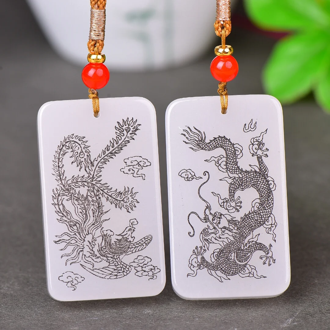 Natural White Jade Diamond Sutra Pendant Necklace Engraved Buddhist Scripture Amulet Unisex Lucky Gemstone Pendant