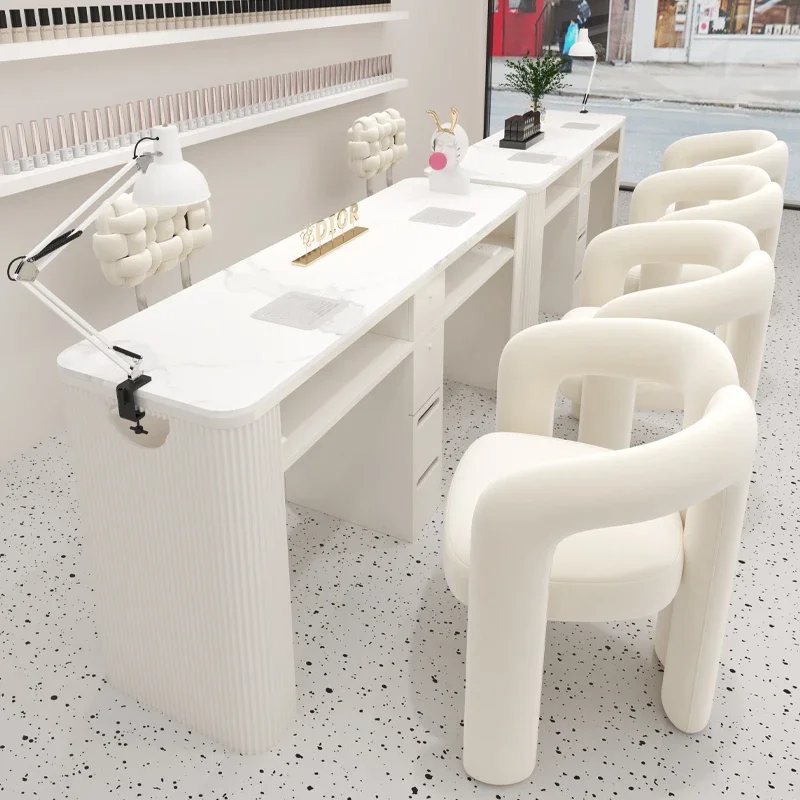 

Workstation Makeup Nail Desk Cleaning Square Designer Luxury Nail Desk Modern Mesa White Simple Wood Nageltisch Salon Furniture