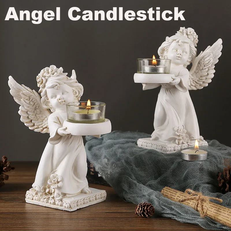 Retro Angel Candlestick Ornaments Resin Home Desktop Decorations Romantic Candlelight Dinner Atmosphere Decoration Props