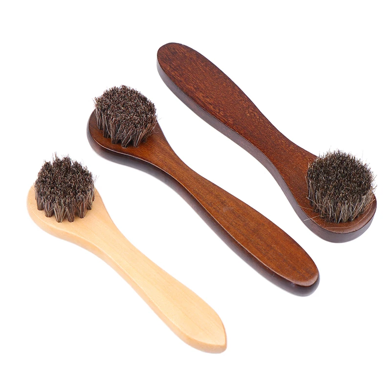 Brosse à Chaussures Durable avec Manche en Bois, Poils de Cheval, 1 Pièce