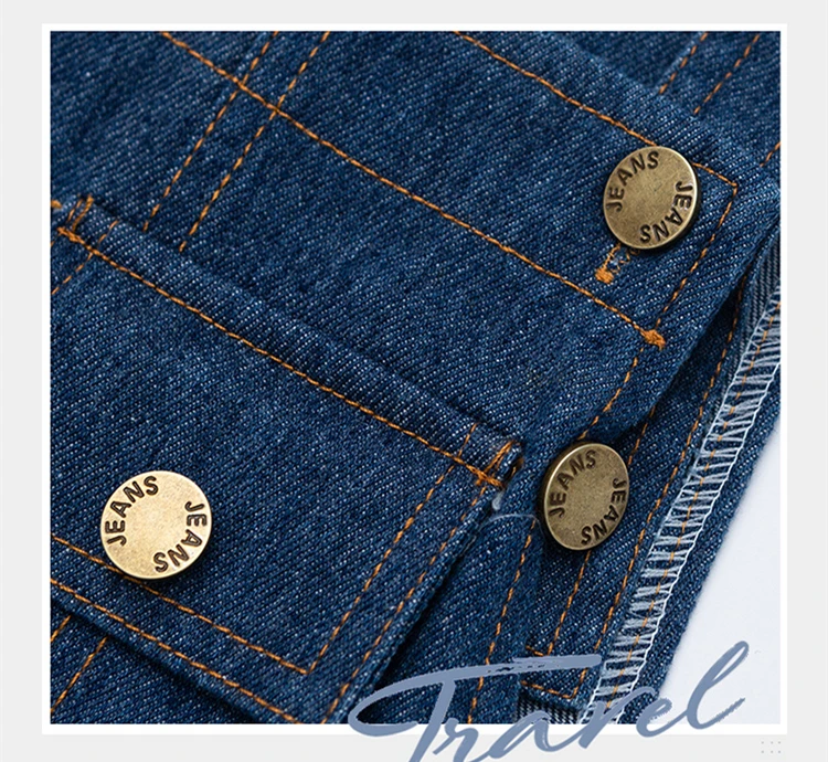 Elegante Kinder-Jeans-Overalls in Blau mit Taschen für den Alltag, Sommerkleidung für Jungen und Mädchen. – Detail 9