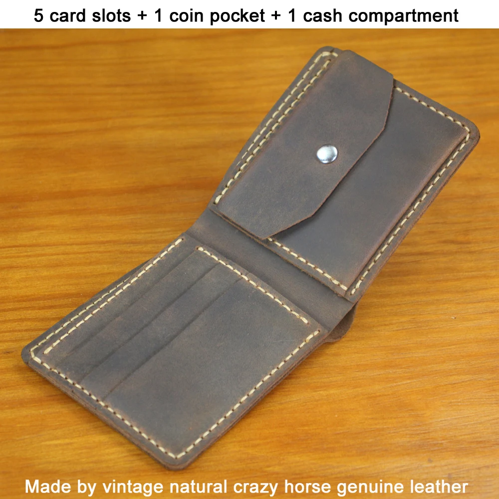 Luxury Handmade Genuine Leather Men Wallet Bifold Purse Male Short Wallet with Coin Pocket Money Clips Vintage Leather Money Bag