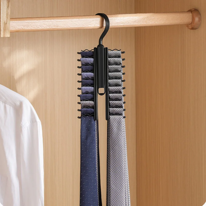 Tie Hanger Rotatable Necktie Storage Rack Wardrobe Organizer 20 Rows Large Capacity Belt Tie Hooks Closet Skidproof Tie Clamp