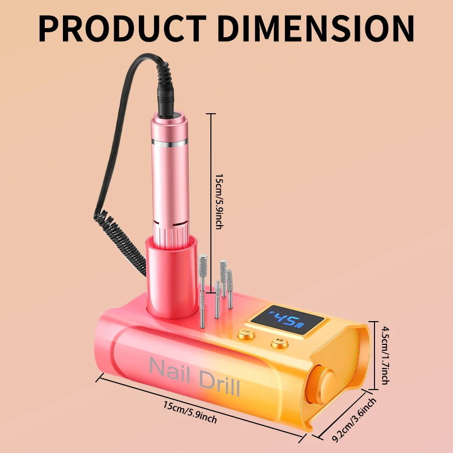 مبرد مثقاب أظافر كهربائي، مثقاب أظافر احترافي 45000 دورة في الدقيقة مع لقم وقاعدة، آلة مبرد أظافر إلكترونية قابلة لإعادة الشحن #5