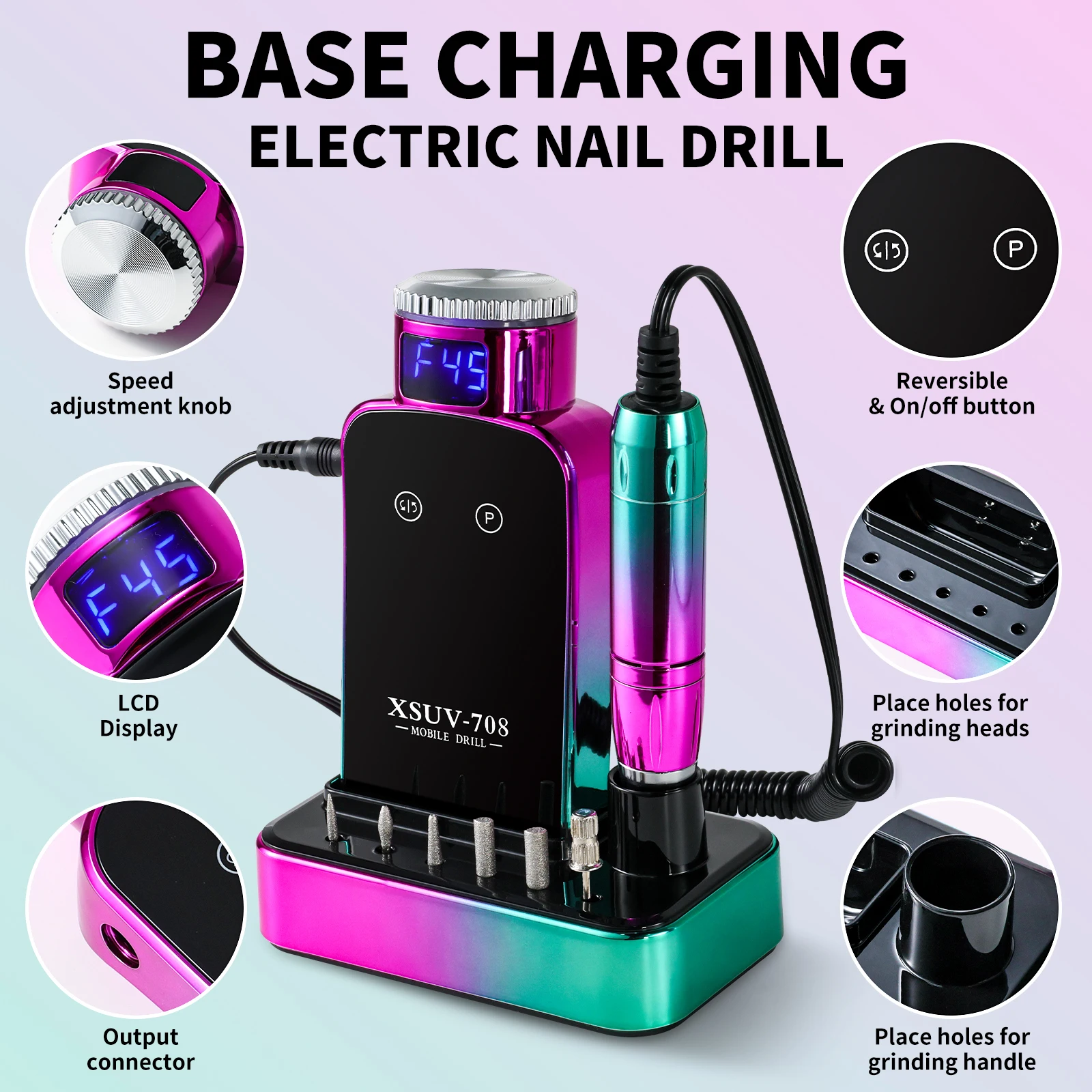 45000RPM Electric Nail Drill Professional Nail Polishing Machine Low Noise Nails Sander File Set For Manicure Salon/Home Tools