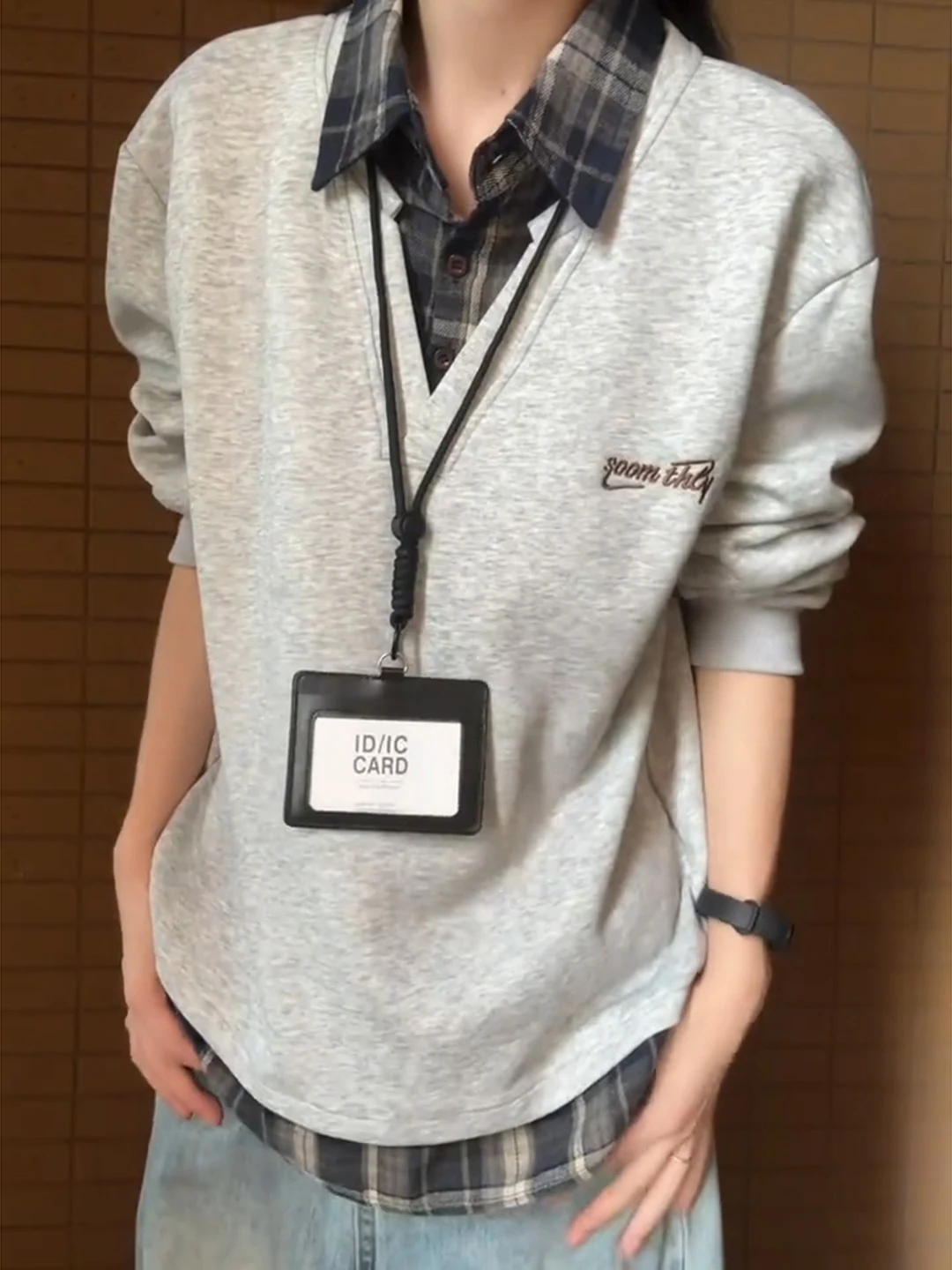 

Gray Plaid Splice Fleece Lined Hoodie Unisex Autumn Winter Warmth College Style Outerwear Comfortable Regular Fit Long Sleeve