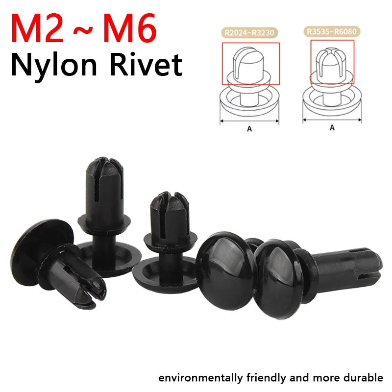 50/100/200pcs R2024-R4070 Black Nylon Rivet Pressing Button Plastic R-type Expansion Rivet PC Board Plastic Female Fastener