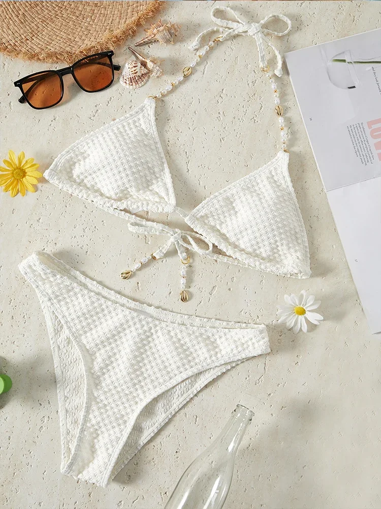 

Peachtan bride bathing suit white bathing suit 2 piece bikini set textured Korean Swimwear Style beachwear for women summer2024